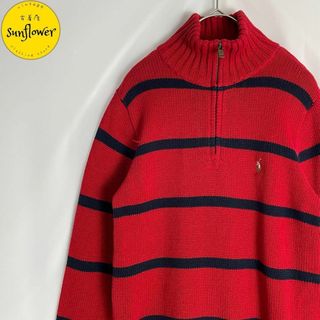 ラルフローレン(Ralph Lauren)の【ニット　ポロバイラルフローレン　ハーフジップ　ボーダー　赤　紺　古着】(ニット/セーター)