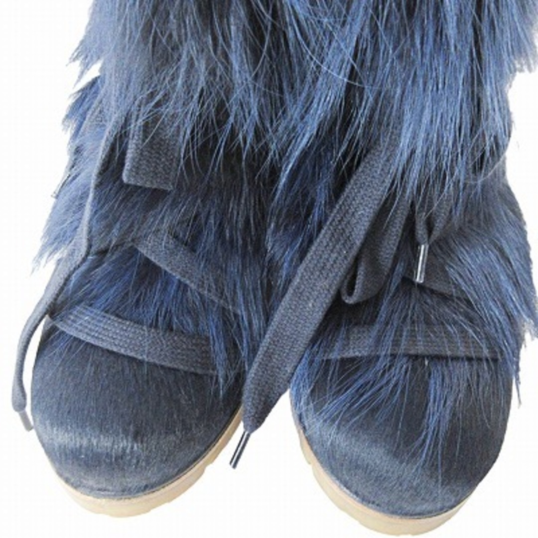 Chloe(クロエ)のクロエ ロング ブーツ ハラコ ファー リボン ハイヒール ネイビー 紺 37 レディースの靴/シューズ(ブーツ)の商品写真