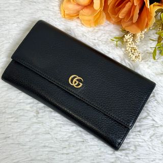 グッチ(Gucci)のGUCCI グッチ 長財布 GGマーモント オールレザー 黒 メンズ レディース(長財布)