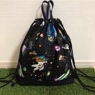 ハンドメイド 宇宙 持ち手&裏地付き 大きめ ナップサック型 体操服入れ♡(体操着入れ)