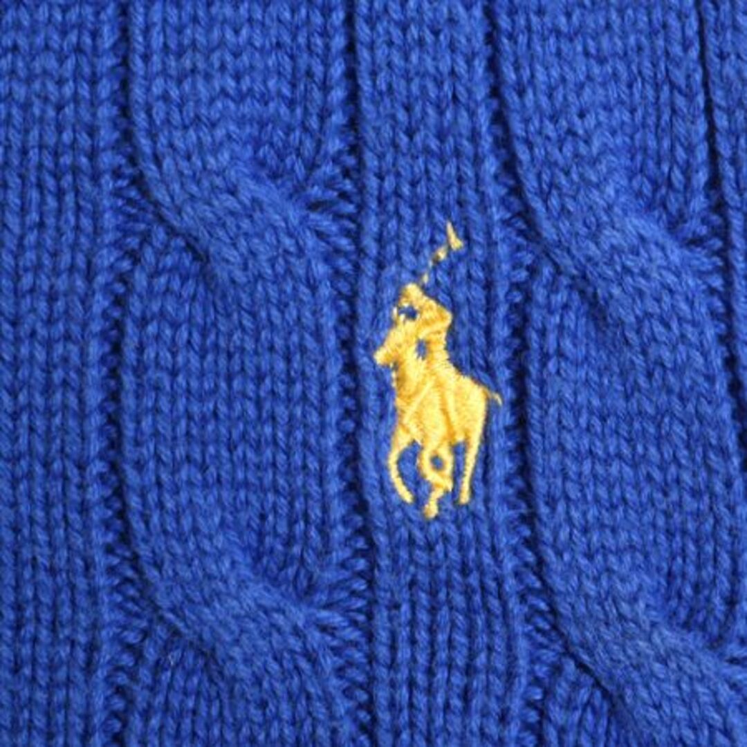 Ralph Lauren(ラルフローレン)のポロ ラルフローレン Vネック コットン ケーブル ニット ベスト キッズ M 150cm / 古着 ワンポイント ポニー刺繍 ブルー ボーイズ ガールズ キッズ/ベビー/マタニティのキッズ服男の子用(90cm~)(ニット)の商品写真