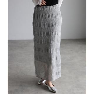 リブメッシュ編みIラインスカート スカート 可愛い オシャレ レディース 人気(ロングスカート)