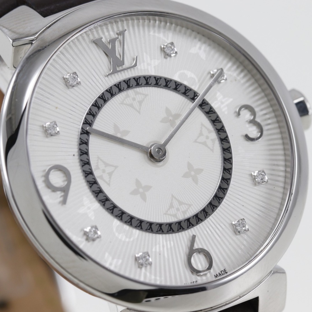 LOUIS VUITTON(ルイヴィトン)の【LOUIS VUITTON】ルイ・ヴィトン タンブールスリム 8Pダイヤ Q13MJ ステンレススチール×レザー クオーツ アナログ表示 レディース 白文字盤 腕時計 メンズの時計(腕時計(アナログ))の商品写真