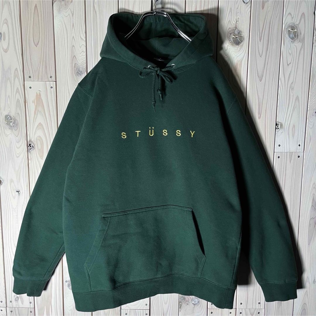 STUSSY(ステューシー)の【レアデザイン L】ステューシー 刺繍 ストックロゴ スウェット パーカー 緑 メンズのトップス(パーカー)の商品写真