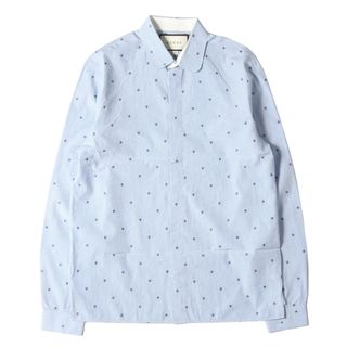 グッチ(Gucci)のGUCCI グッチ シャツ サイズ:39(15 1/2) ギンガムチェック 小花柄 コットン ブロード 比翼ボタン 長袖シャツ ラウンドカラー ボックスシルエット ライトブルー ホワイト イタリア製 トップス カジュアルシャツ 【メンズ】【中古】(シャツ)