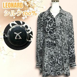 レオナール(LEONARD)の☆美品☆レオナール 総柄 フラワー ペイズリー ブラウス ドレスシャツ 9R 黒(シャツ/ブラウス(長袖/七分))