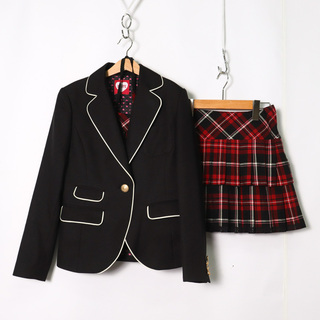 デコラピンキーズ スーツ セットアップ ジャケット チェックスカート ネクタイ キッズ 女の子用 160Aサイズ ブラック DECORA PINKY'S(ドレス/フォーマル)