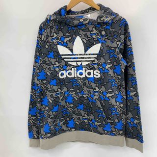 アディダス(adidas)のadidas アディダス メンズ パーカー ロゴプリント　総柄　青　グレー　裏起毛(パーカー)