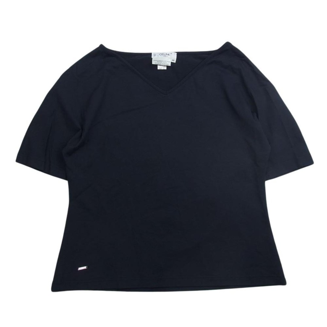 celine(セリーヌ)のCELINE セリーヌ カットソー Vネック 半袖 カットソー Tシャツ ダークネイビー系 46【中古】 レディースのトップス(シャツ/ブラウス(半袖/袖なし))の商品写真