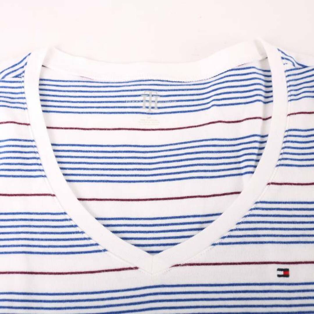 TOMMY HILFIGER(トミーヒルフィガー)のトミーヒルフィガー 半袖Tシャツ トップス カットソー ボーダー Vネック レディース Sサイズ ホワイト ブルー TOMMY HILFIGER レディースのトップス(Tシャツ(半袖/袖なし))の商品写真