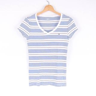 トミーヒルフィガー(TOMMY HILFIGER)のトミーヒルフィガー 半袖Tシャツ トップス カットソー ボーダー Vネック レディース Sサイズ ホワイト ブルー TOMMY HILFIGER(Tシャツ(半袖/袖なし))