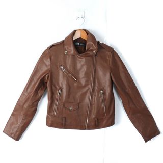 ザラ(ZARA)のザラ ライダースジャケット アウター ショート丈 レディース Mサイズ ブラウン ZARA(ライダースジャケット)