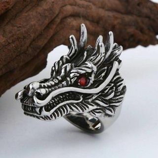 【SALE】リング　メンズ　シルバー　チタン　ドラゴン　龍　指輪　20号(リング(指輪))