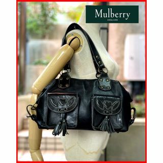 マルベリー(Mulberry)の美ｽﾃｯﾁﾜｰｸ❤ﾋﾞﾝﾃｰｼﾞ黒革B5横ショルダー♪【Mulberry】送料込(ショルダーバッグ)