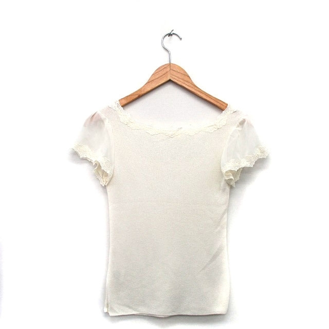 L'EST ROSE(レストローズ)のレストローズ カットソー Tシャツ 半袖 シースルー袖 レース コットン レディースのトップス(カットソー(半袖/袖なし))の商品写真