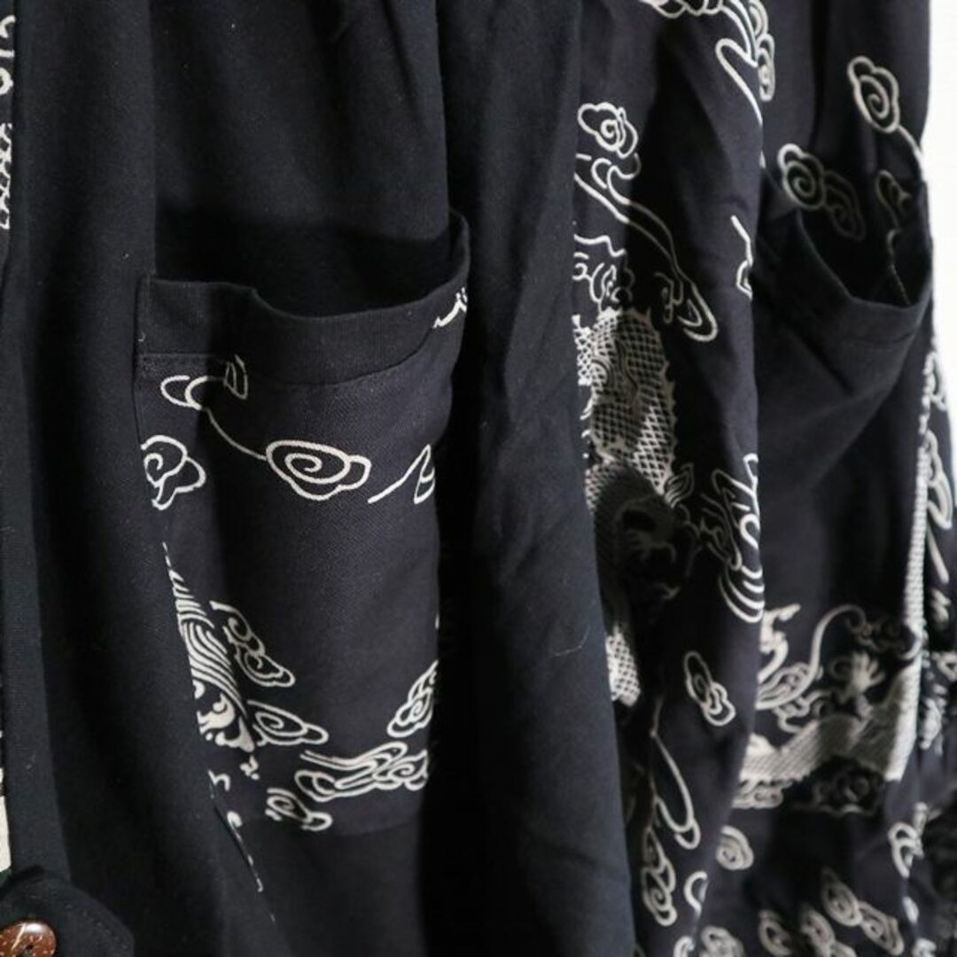 【新品】2WAY 和風コットンサルエルパンツ　登り龍柄　黒系 メンズのパンツ(サルエルパンツ)の商品写真