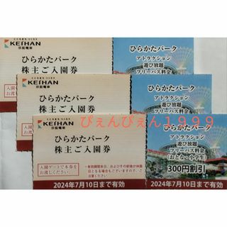 ３名✰ひらかたパーク 入園券＋のりものフリーパス割引券/300円引✰匿名ネコポス(遊園地/テーマパーク)