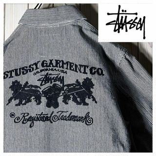 STUSSY - 【美品 M】ステューシー 両面刺繍 ヒッコリーストライプ カバーオール