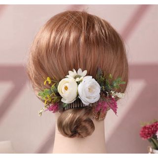 【新品未使用】ホワイト ヘアアクセ フラワー【184】(その他)