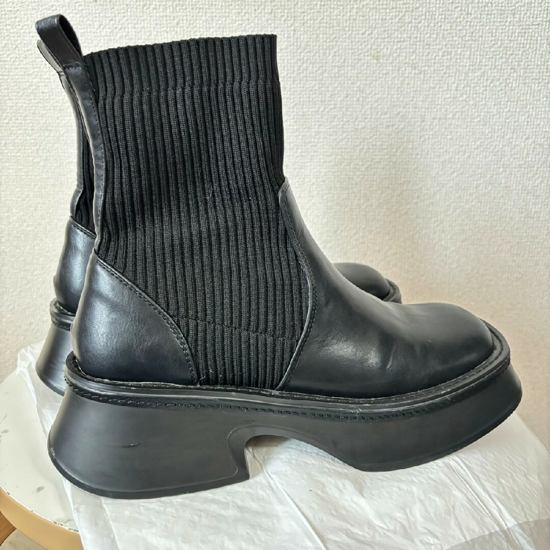 JEANASIS(ジーナシス)のJEANASIS スクエアトゥニットゴアブーツ レディースの靴/シューズ(ブーツ)の商品写真
