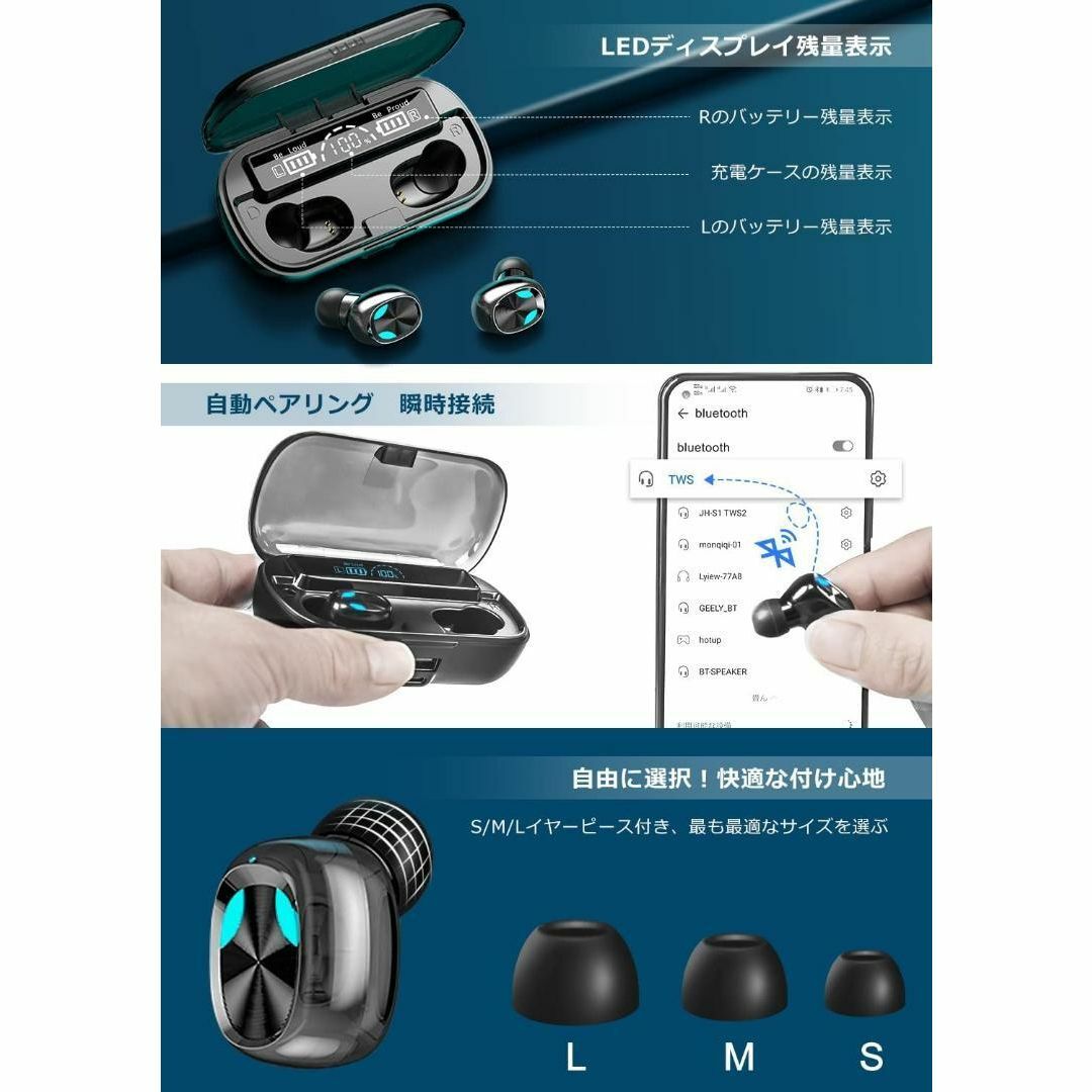 【耳元でタッチ❣️】ワイヤレスイヤホン Bluetooth LEDディスプレイ スマホ/家電/カメラのオーディオ機器(ヘッドフォン/イヤフォン)の商品写真