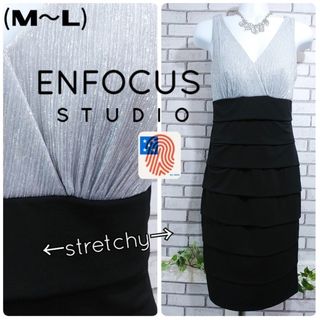 M～Ｌ：極美品★ストレッチ ワンピース／ENFOCUS  STUDIO★ブラック(ひざ丈ワンピース)