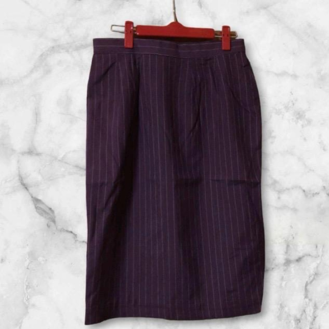 Jasmi Silk  シルク100% 膝丈スカート　パープル　ストライプ　Lサ レディースのスカート(ひざ丈スカート)の商品写真