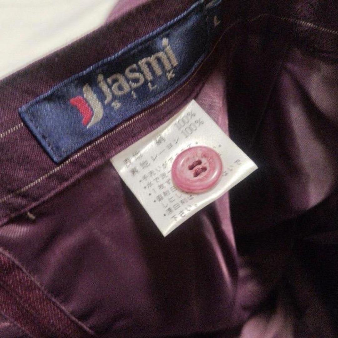 Jasmi Silk  シルク100% 膝丈スカート　パープル　ストライプ　Lサ レディースのスカート(ひざ丈スカート)の商品写真