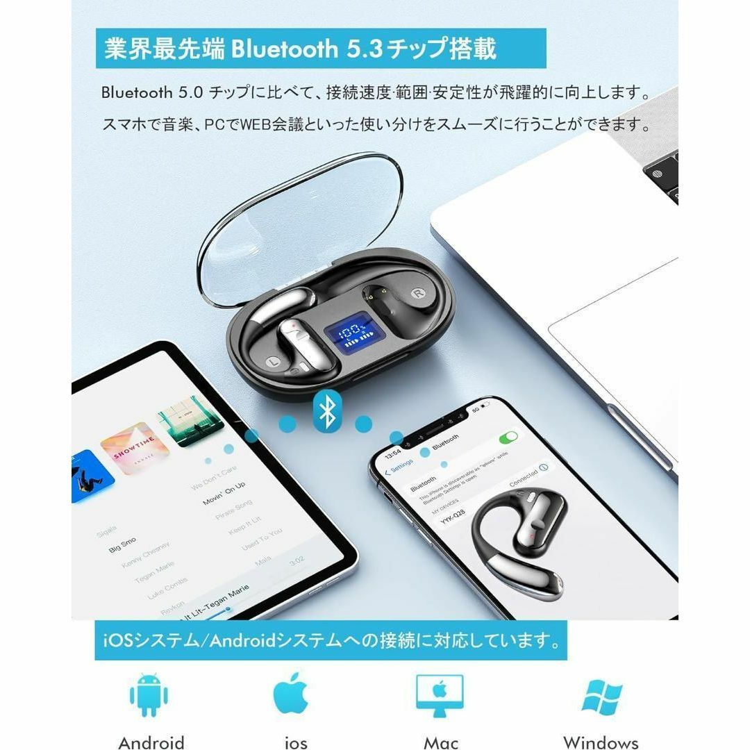 【長時間使用でも快適❣️】耳掛けイヤホン オープンイヤー型 Bluetooth スマホ/家電/カメラのオーディオ機器(ヘッドフォン/イヤフォン)の商品写真