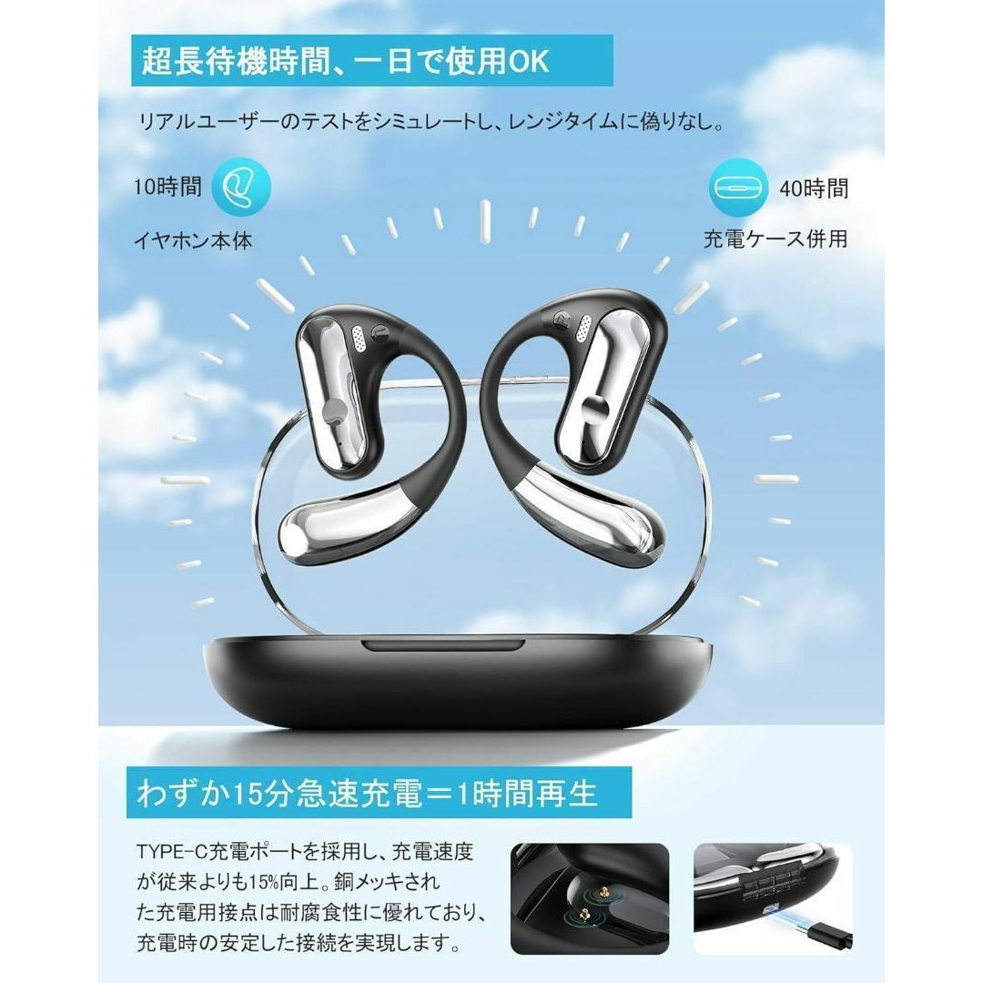 【長時間使用でも快適❣️】耳掛けイヤホン オープンイヤー型 Bluetooth スマホ/家電/カメラのオーディオ機器(ヘッドフォン/イヤフォン)の商品写真