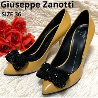 ジュゼッペザノッティ(GIUZEPPE ZANOTTI)の【極美品】Giuseppe Zanotti ストーン リボン エナメル パンプス(ハイヒール/パンプス)