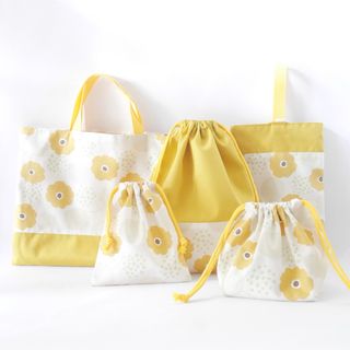 おえかき風花柄入園準備5点セット〜yellow〜(外出用品)