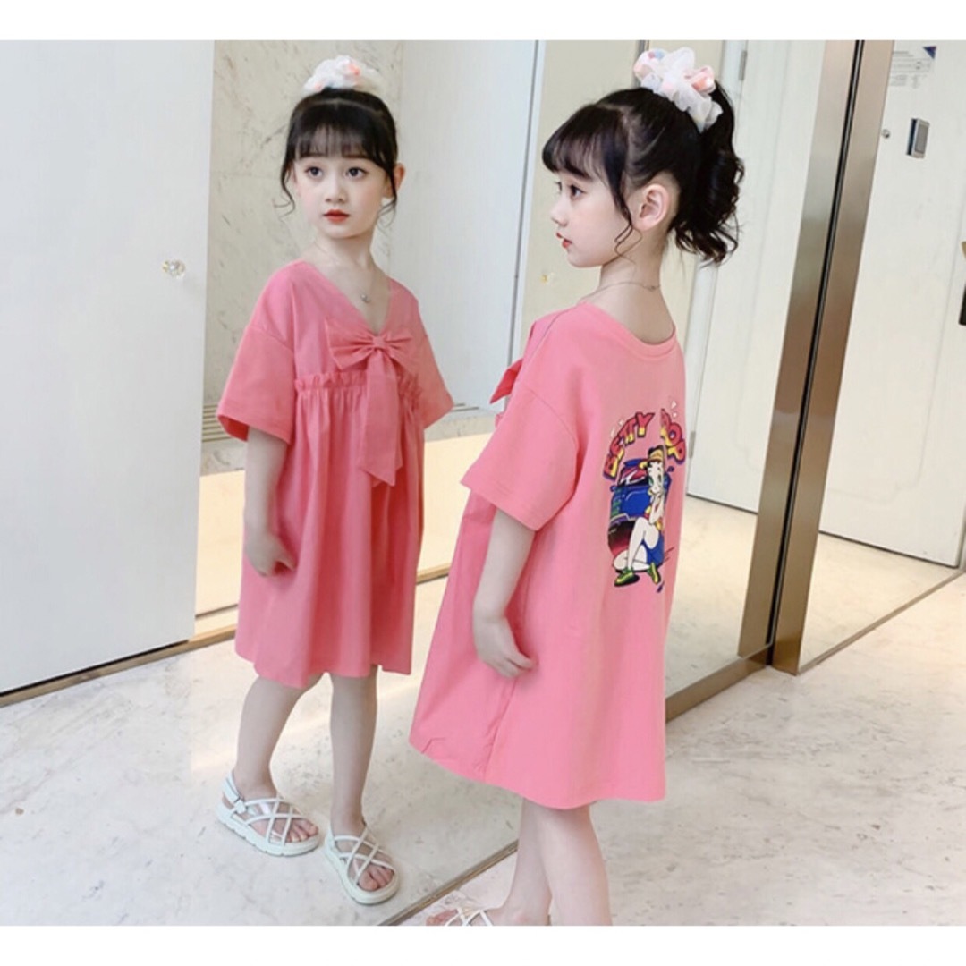 KWEA012キッズ ワンピース ロング 夏 リボン ２Way 子供服 ジュニア キッズ/ベビー/マタニティのキッズ服女の子用(90cm~)(ワンピース)の商品写真