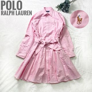 POLO RALPH LAUREN - 【極美】ポロラルフローレン シャツワンピース ベルト 刺繍ポニー ピンク XXL