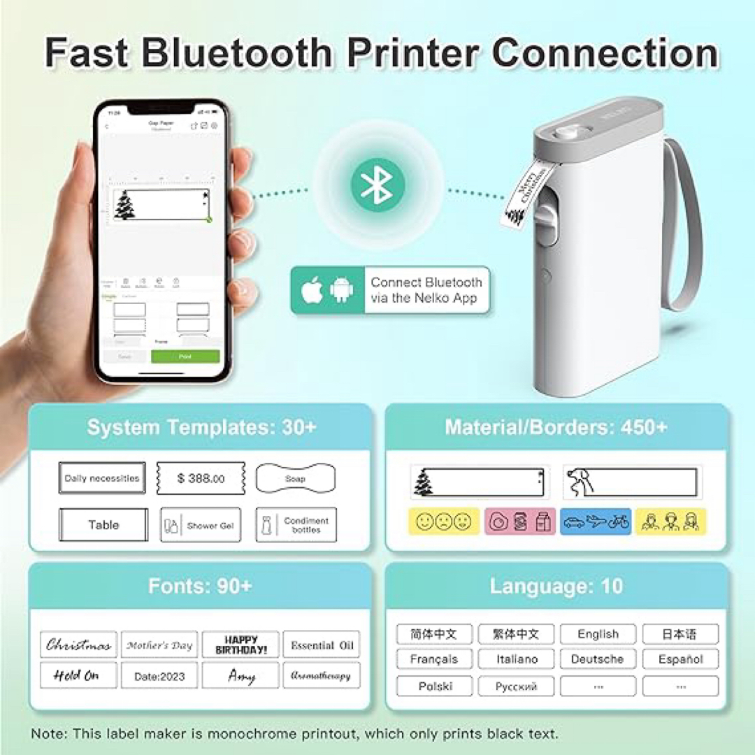 Bluetooth接続多機能ラベルプリンター 感熱小型充電式シールプリンター インテリア/住まい/日用品の文房具(シール)の商品写真