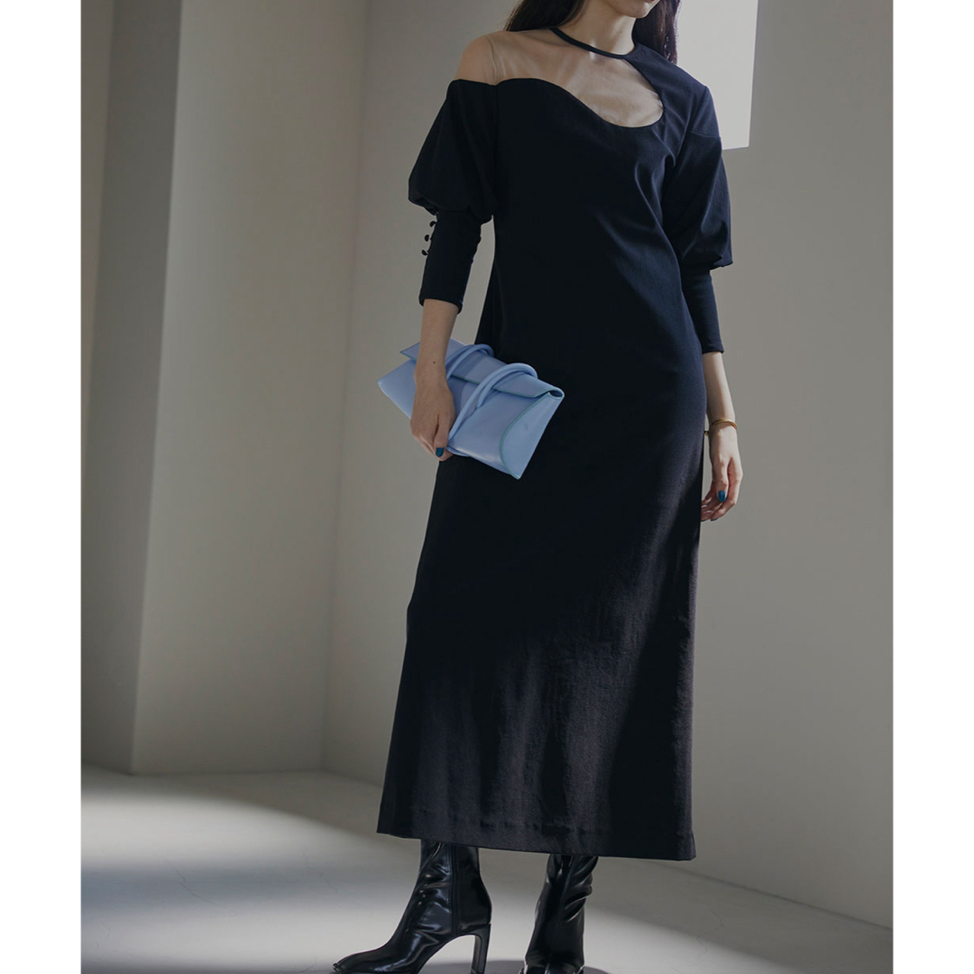 Ameri VINTAGE(アメリヴィンテージ)のAmeriVINTAGE LAKE CURVE TRICOT RIB DRESS レディースのフォーマル/ドレス(ロングドレス)の商品写真