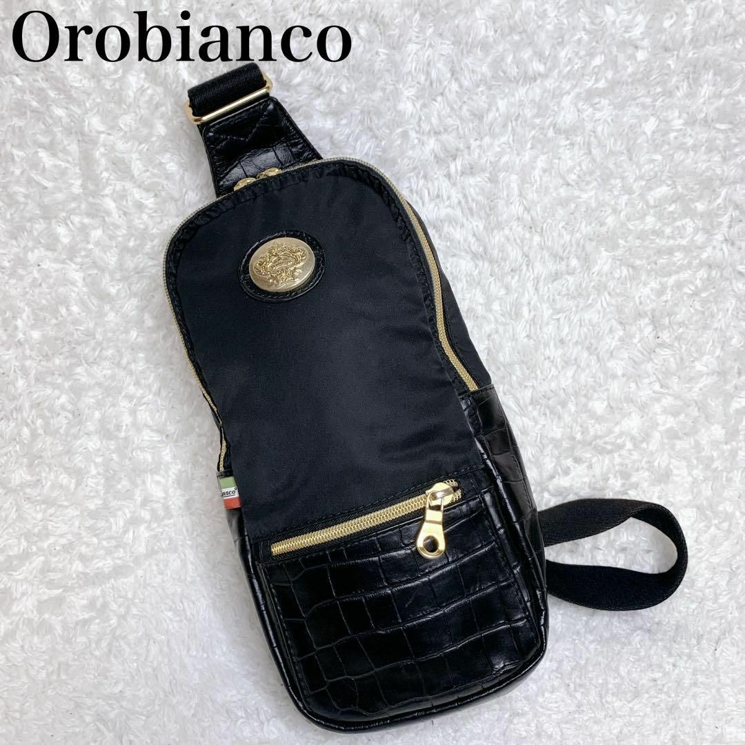 Orobianco(オロビアンコ)の美品　Orobianco オロビアンコ　ボディバッグ　ブラック　ゴールド　金具 メンズのバッグ(ボディーバッグ)の商品写真