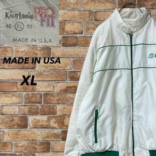 キングルイ　USA製　ヴィンテージ　ナイロンジャケット　企業刺繍　白　緑　XL(ナイロンジャケット)