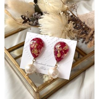 ローズの花びら入りピアス♡コットンパール付き！(ピアス)