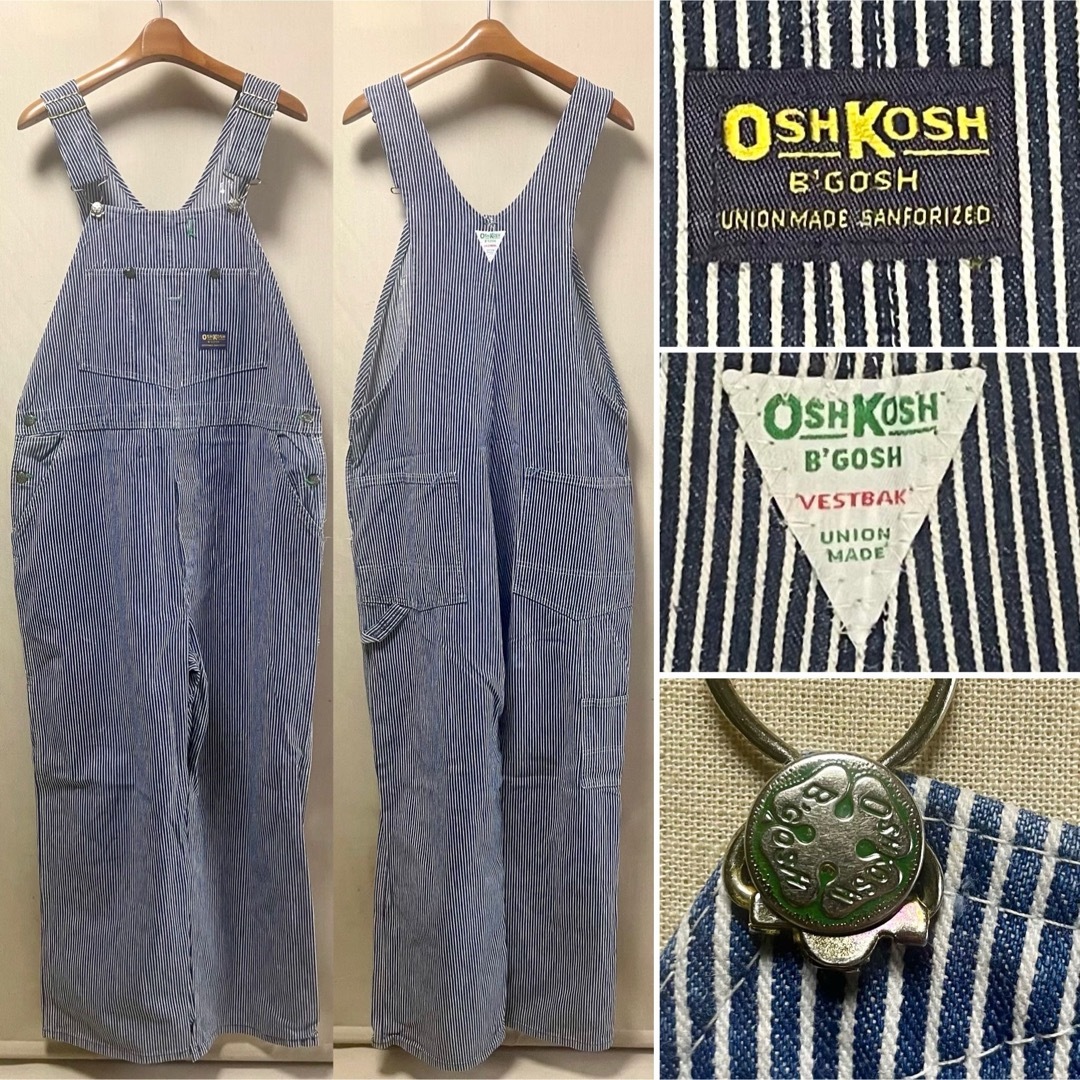 OshKosh - 1960-70s OSH KOSH ヒッコリー•オーバーオール Size42 OshKosh - 1960-70s OSH KOSH ヒッコリー•オーバーオール Size42