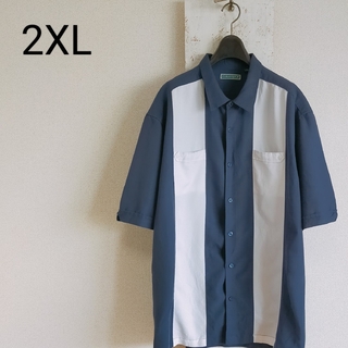 ヴィンテージ(VINTAGE)のCUBAVERA キューバベラ　半袖　ツートンシャツ　ネイビー　レーヨン　2XL(シャツ)