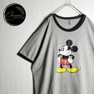 ディズニー(Disney)のディズニー リンガーTシャツ グレー 灰 プリント ミッキー ビンテージ 古着(Tシャツ/カットソー(半袖/袖なし))