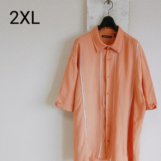 ヴィンテージ(VINTAGE)のCUBAVERA　ラインシャツ　半袖　リネン　レーヨン　オレンジ　2XL(シャツ)