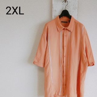 ヴィンテージ(VINTAGE)のCUBAVERA　ラインシャツ　半袖　リネン　レーヨン　オレンジ　2XL(シャツ)