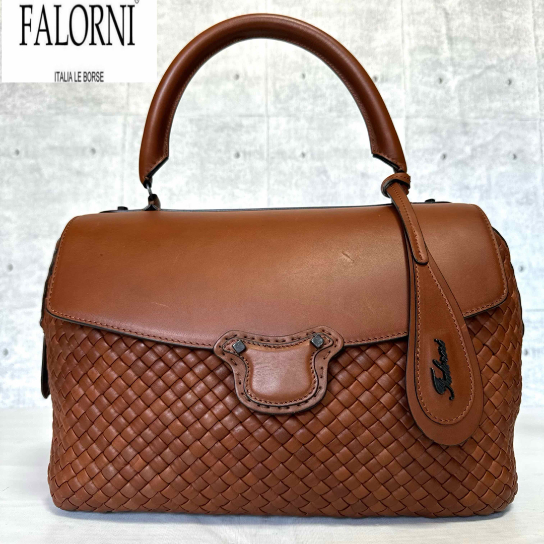 FALORNI(ファロルニ)の【良品】FALORNI イントレチャート ブラウン レザーF701 ハンドバッグ レディースのバッグ(ハンドバッグ)の商品写真