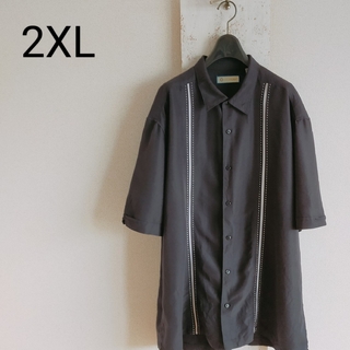ヴィンテージ(VINTAGE)のHAVANERA ハバネラ　半袖　ラインシャツ　ブラック　レーヨン　2XL(シャツ)