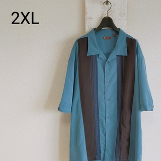 ヴィンテージ(VINTAGE)のCENTRO ツートンシャツ　半袖　レーヨン　ブルー　ブラック　2XL(シャツ)