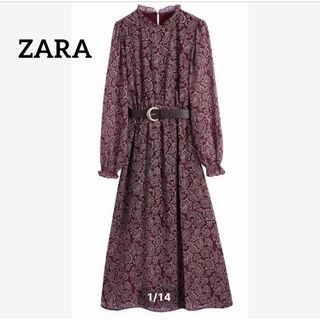 ザラ(ZARA)の早い者勝ち！ZARA花柄ワンピベルト付き(ロングワンピース/マキシワンピース)