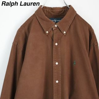 ラルフローレン(Ralph Lauren)の【XLサイズ】ラルフローレン／BDシャツ　刺繍ロゴ　ビッグサイズ　茶色　無地(シャツ)