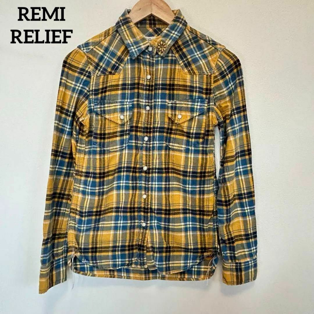 REMI RELIEF レミレリーフ　チェックシャツ　黄色　フリー　コットン レディースのトップス(シャツ/ブラウス(長袖/七分))の商品写真